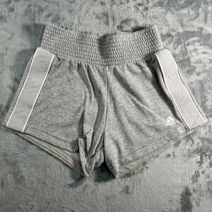 Adidas Women Shorts Gray Smocked Waist Athletic Logo Tape XS